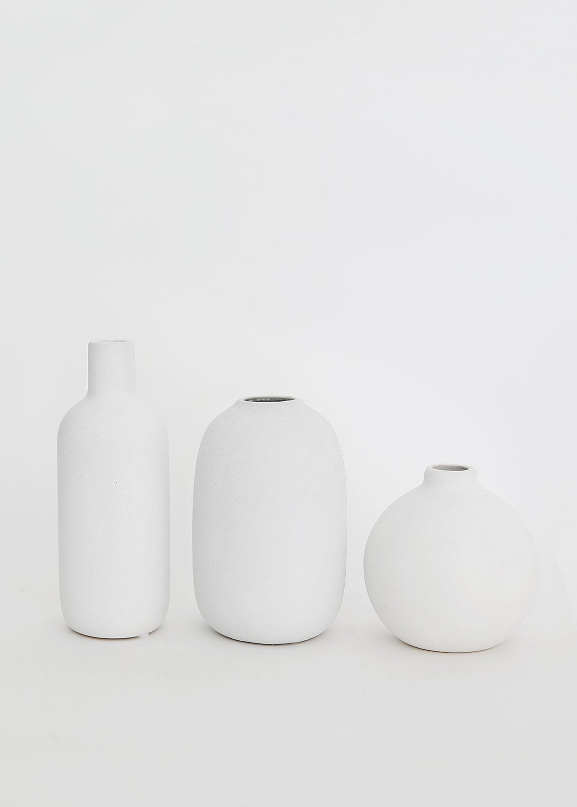 set of 3 Matte White Ceramic Bud Vases