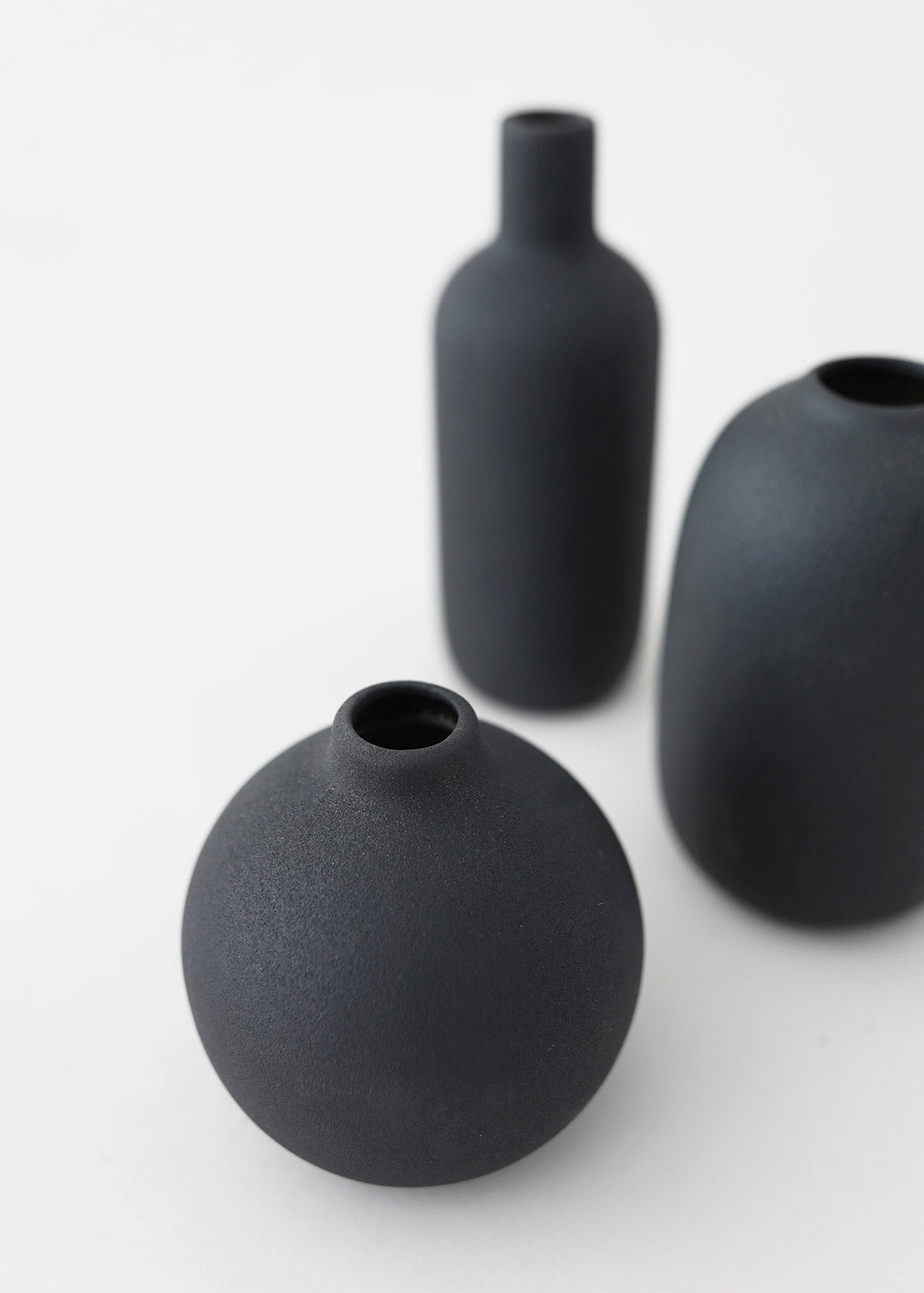 Set of 3 Matte Black Ceramic Bud Vases