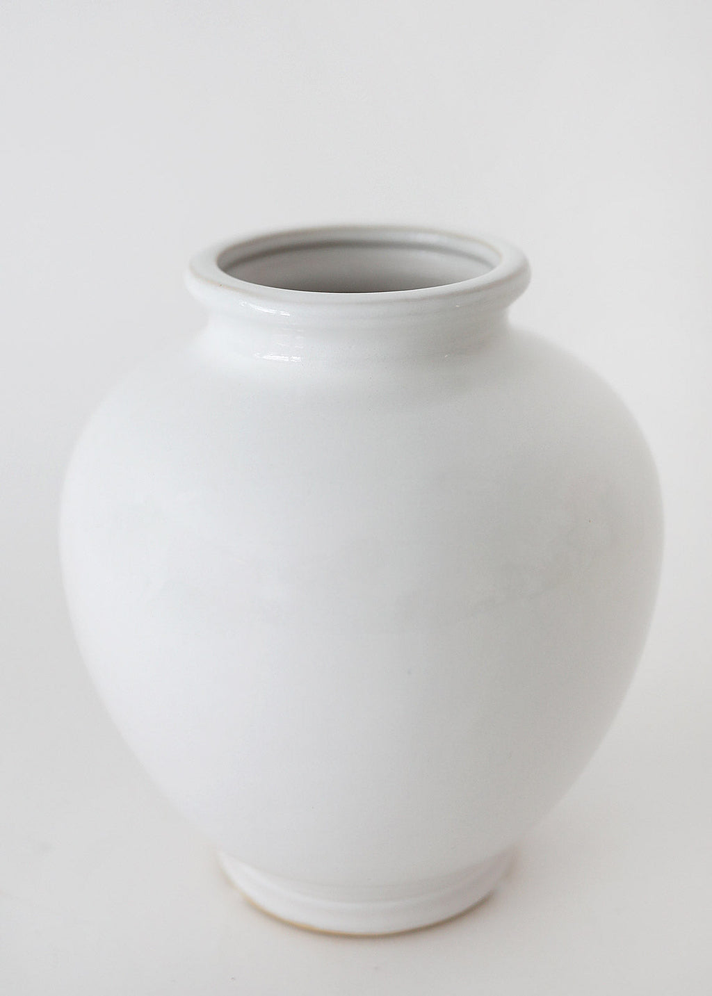 Glossy White Round Ceramic Vase - 7.75" Tall