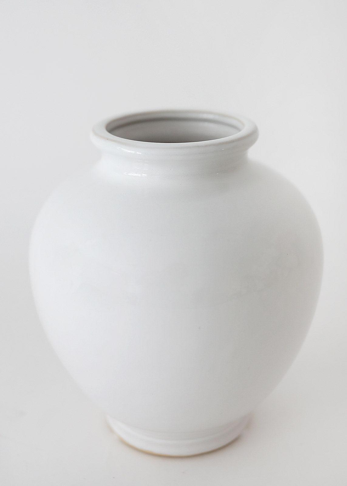 Glossy White Round Ceramic Vase - 7.75" Tall